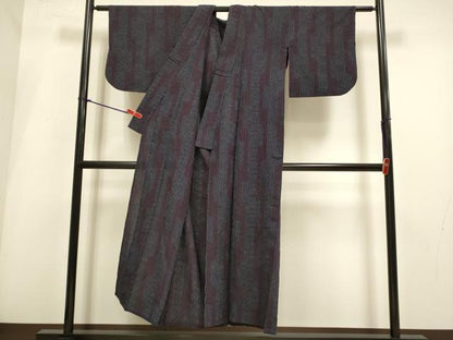 平和屋着物▽上質なお召　単衣　変わり間道　正絹　逸品　DABI4002du