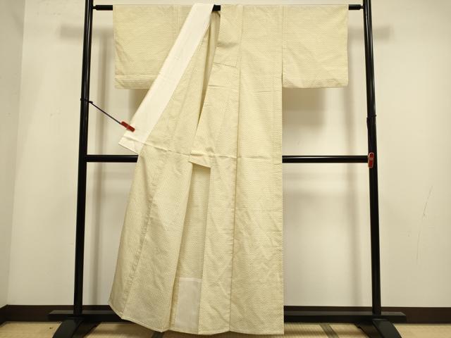 平和屋着物▽本塩沢　単衣　十字絣　正絹　逸品　DABI4003du