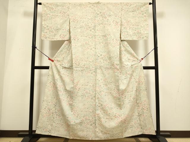 平和屋着物▽本塩沢　単衣　風景花文　正絹　逸品　DABI4005du