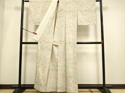 平和屋着物▽本塩沢　単衣　風景花文　正絹　逸品　DABI4005du