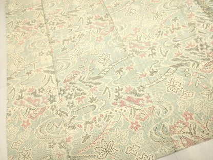 平和屋着物▽本塩沢　単衣　風景花文　正絹　逸品　DABI4005du