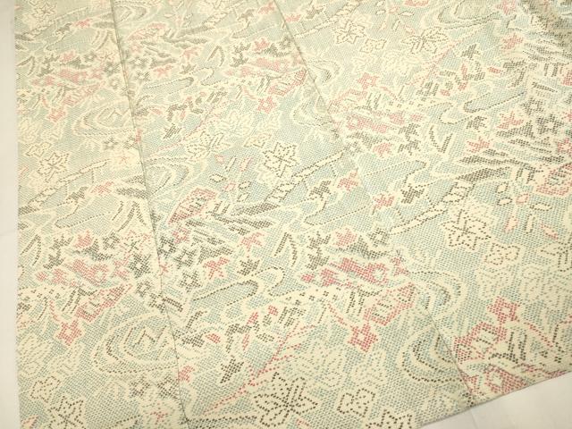 平和屋着物▽本塩沢　単衣　風景花文　正絹　逸品　DABI4005du