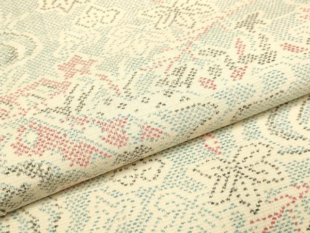 平和屋着物▽本塩沢　単衣　風景花文　正絹　逸品　DABI4005du