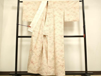 平和屋着物▽上質な紬　単衣　エ霞花文　正絹　逸品　DABI4008du