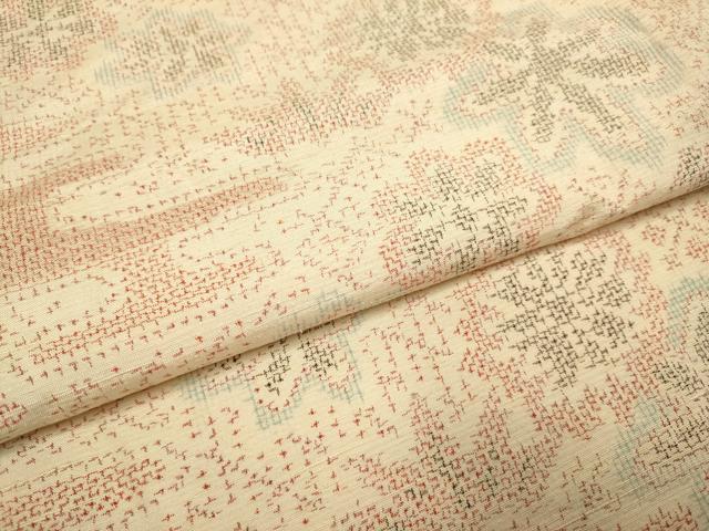 平和屋着物▽上質な紬　単衣　エ霞花文　正絹　逸品　DABI4008du