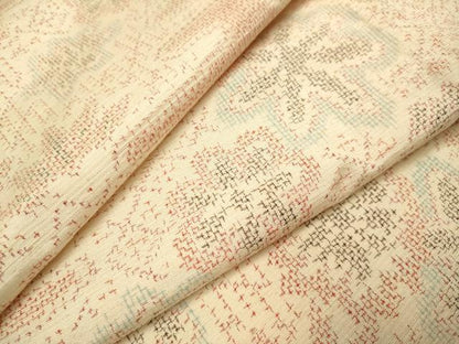 平和屋着物▽上質な紬　単衣　エ霞花文　正絹　逸品　DABI4008du