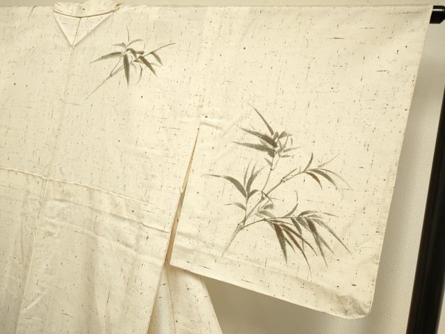 平和屋着物▽訪問着　単衣　紬地　手描き　笹竹文　正絹　逸品　DABI4009du