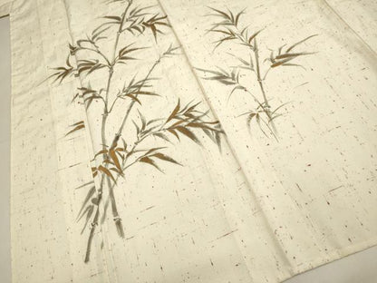 平和屋着物▽訪問着　単衣　紬地　手描き　笹竹文　正絹　逸品　DABI4009du