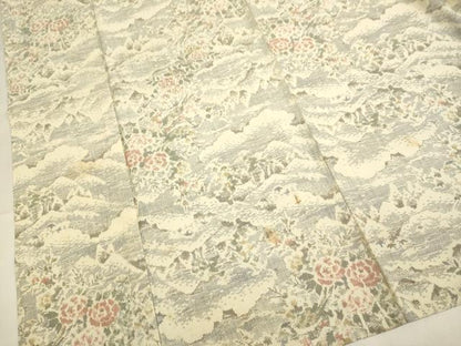 平和屋着物▽上質な紬　単衣　花鳥文　正絹　逸品　DABI4011du