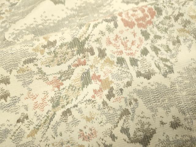 平和屋着物▽上質な紬　単衣　花鳥文　正絹　逸品　DABI4011du