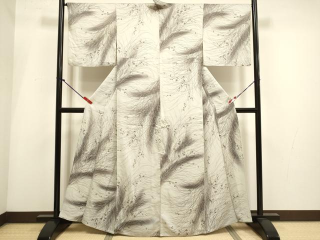 平和屋着物▽上質な小紋　単衣　秋草文　暈し染め　正絹　逸品　DABI4012du
