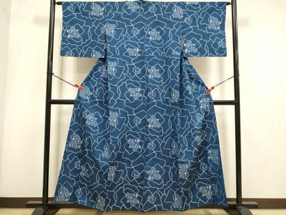 平和屋着物▽上質な紬　単衣　薔薇　正絹　逸品　DABI4014du
