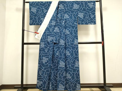 平和屋着物▽上質な紬　単衣　薔薇　正絹　逸品　DABI4014du
