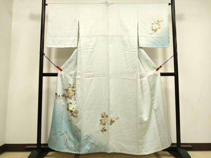 平和屋着物▽訪問着　単衣　花蝶文　暈し染め　金彩　正絹　逸品　DABI4017du