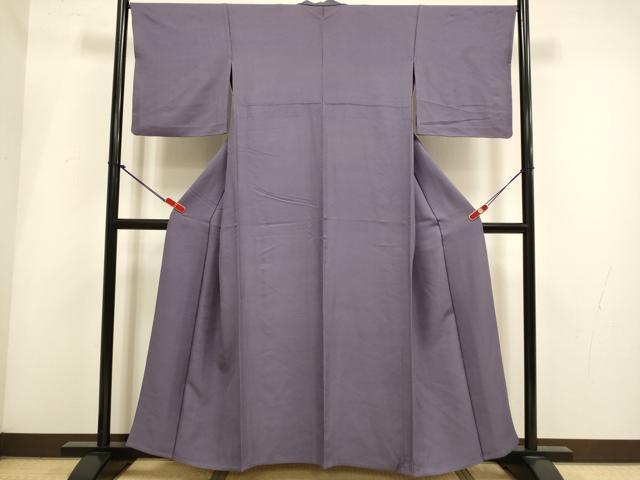 平和屋着物▽上質な色無地　単衣　菱地紋　葡萄鼠色　正絹　逸品　DABI4019du