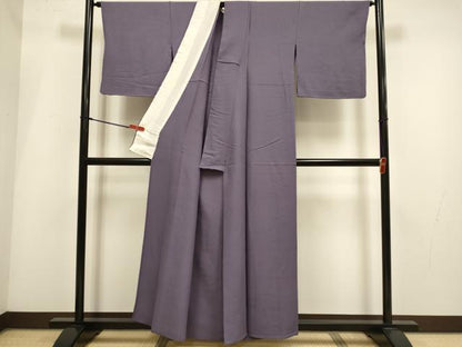 平和屋着物▽上質な色無地　単衣　菱地紋　葡萄鼠色　正絹　逸品　DABI4019du