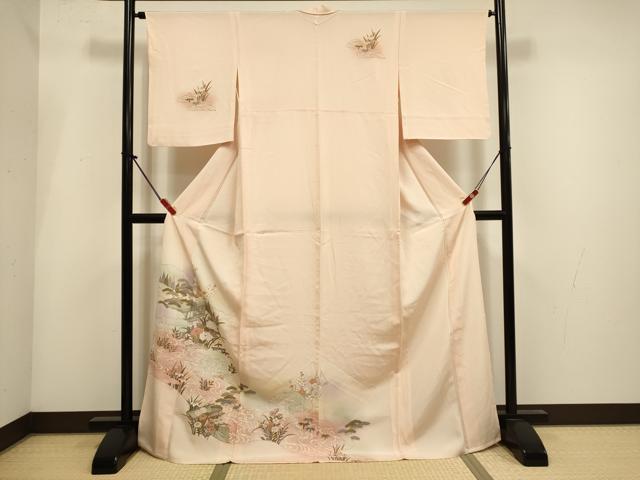 平和屋着物▽訪問着　単衣　風景花文　暈し染め　金彩　ロング丈　正絹　逸品　DABI4022du