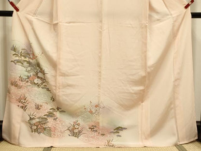 平和屋着物▽訪問着　単衣　風景花文　暈し染め　金彩　ロング丈　正絹　逸品　DABI4022du