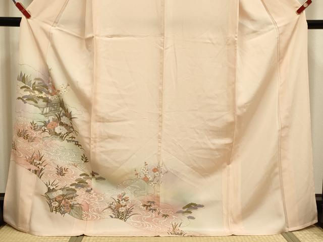 平和屋着物▽訪問着　単衣　風景花文　暈し染め　金彩　ロング丈　正絹　逸品　DABI4022du