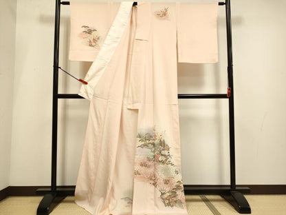 平和屋着物▽訪問着　単衣　風景花文　暈し染め　金彩　ロング丈　正絹　逸品　DABI4022du