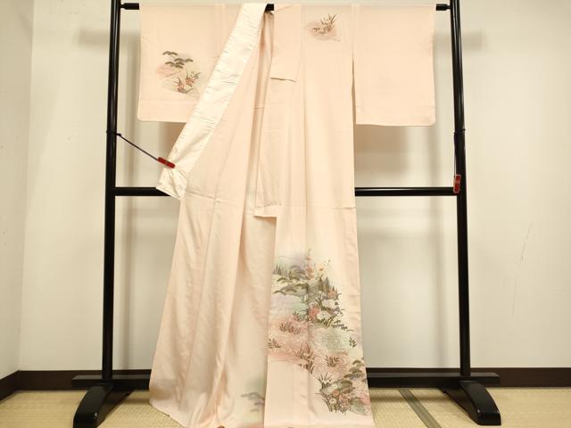 平和屋着物▽訪問着　単衣　風景花文　暈し染め　金彩　ロング丈　正絹　逸品　DABI4022du