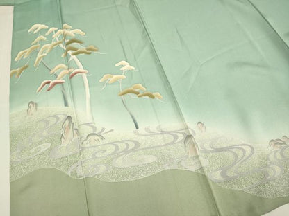 平和屋着物▽訪問着　単衣　松文　暈し染め　正絹　逸品　DABI4027du