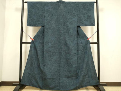 平和屋着物▽本塩沢　単衣　草花文　正絹　逸品　DABI4034du