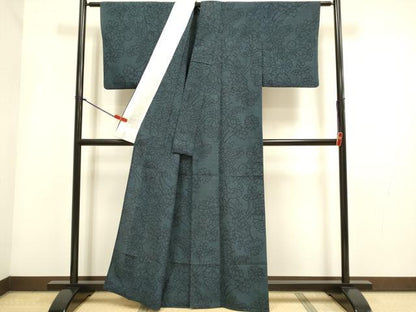 平和屋着物▽本塩沢　単衣　草花文　正絹　逸品　DABI4034du