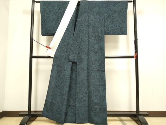 平和屋着物▽本塩沢　単衣　草花文　正絹　逸品　DABI4034du