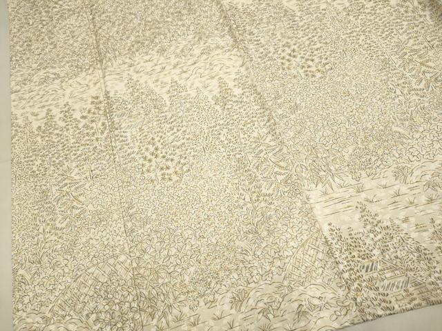 平和屋着物▽上質な小紋　単衣　風景文　正絹　逸品　DABI4038du