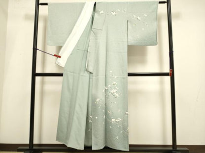 平和屋着物▽訪問着　単衣　友禅　枝花文　暈し染め　正絹　逸品　DABI4042du