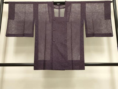 平和屋着物▽道行コート　スリーシーズン　春夏秋　塵除け　花尽くし　濃い滅紫色　正絹　逸品　DABI4050du