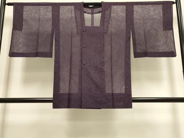 平和屋着物▽道行コート　スリーシーズン　春夏秋　塵除け　花尽くし　濃い滅紫色　正絹　逸品　DABI4050du