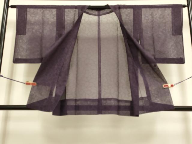 平和屋着物▽道行コート　スリーシーズン　春夏秋　塵除け　花尽くし　濃い滅紫色　正絹　逸品　DABI4050du