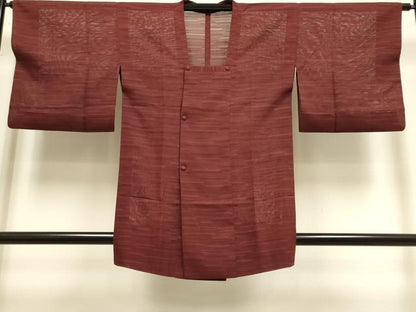 平和屋着物▽道行コート　スリーシーズン　春夏秋　塵除け　霞文　小豆色　正絹　逸品　DABI4053du