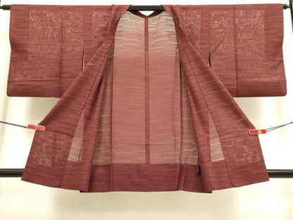 平和屋着物▽道行コート　スリーシーズン　春夏秋　塵除け　霞文　小豆色　正絹　逸品　DABI4053du