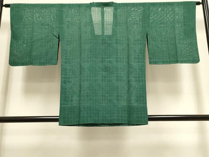 平和屋着物▽道行コート　スリーシーズン　春夏秋　塵除け　格子柄　木賊色　正絹　逸品　DABI4059du