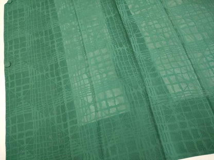 平和屋着物▽道行コート　スリーシーズン　春夏秋　塵除け　格子柄　木賊色　正絹　逸品　DABI4059du