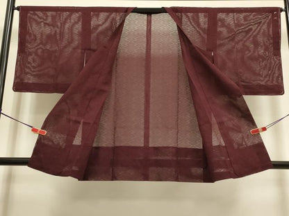 平和屋着物▽道行コート　スリーシーズン　春夏秋　塵除け　松皮菱文　ボルドー色　正絹　逸品　未使用　DABI4062du