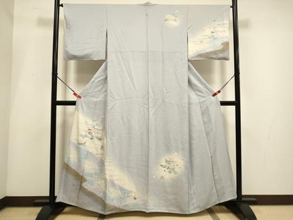 平和屋着物▽訪問着　単衣　貝桶吉祥花鳥文　暈し染め　金彩　正絹　逸品　DABI4063du