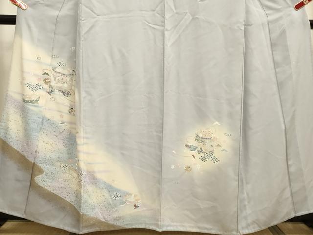 平和屋着物▽訪問着　単衣　貝桶吉祥花鳥文　暈し染め　金彩　正絹　逸品　DABI4063du