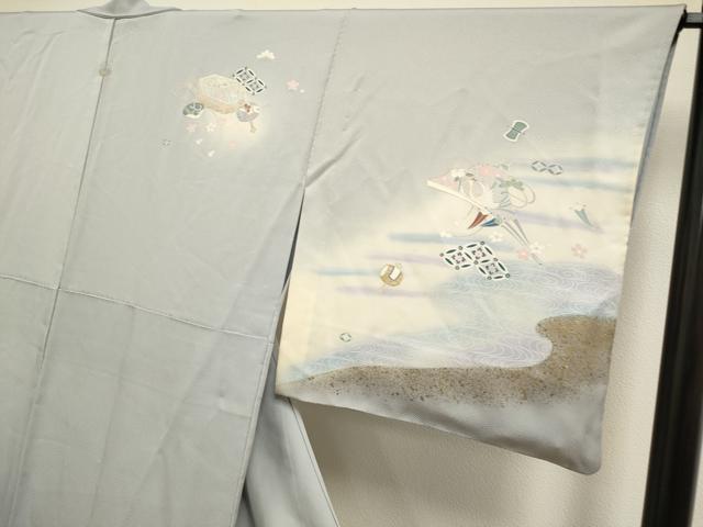 平和屋着物▽訪問着　単衣　貝桶吉祥花鳥文　暈し染め　金彩　正絹　逸品　DABI4063du