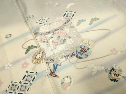 平和屋着物▽訪問着　単衣　貝桶吉祥花鳥文　暈し染め　金彩　正絹　逸品　DABI4063du