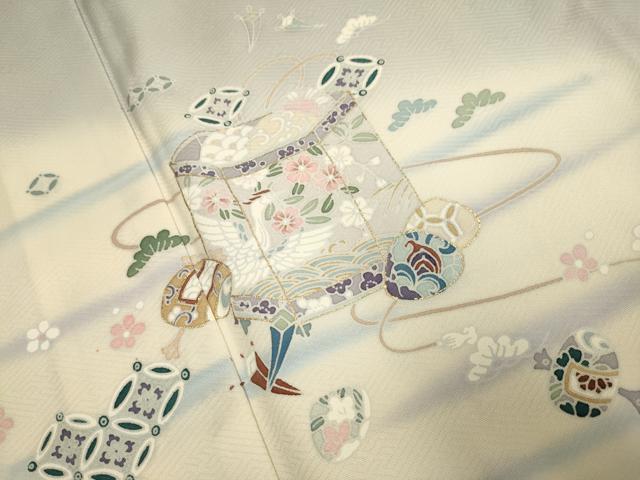 平和屋着物▽訪問着　単衣　貝桶吉祥花鳥文　暈し染め　金彩　正絹　逸品　DABI4063du