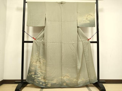 平和屋着物▽訪問着　単衣　流水風景文　暈し染め　正絹　逸品　DABI4064du