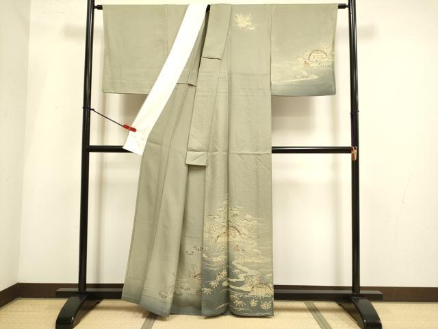 平和屋着物▽訪問着　単衣　流水風景文　暈し染め　正絹　逸品　DABI4064du