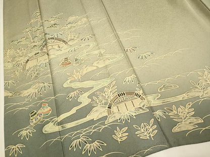 平和屋着物▽訪問着　単衣　流水風景文　暈し染め　正絹　逸品　DABI4064du