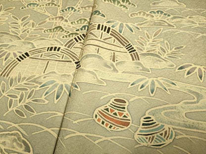 平和屋着物▽訪問着　単衣　流水風景文　暈し染め　正絹　逸品　DABI4064du