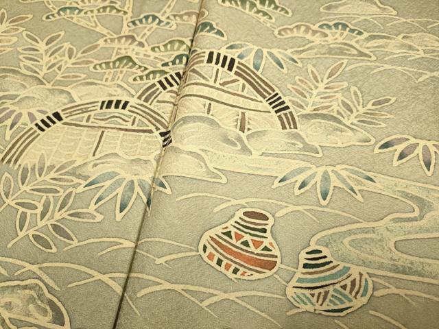 平和屋着物▽訪問着　単衣　流水風景文　暈し染め　正絹　逸品　DABI4064du