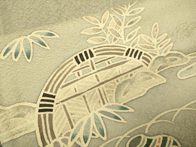 平和屋着物▽訪問着　単衣　流水風景文　暈し染め　正絹　逸品　DABI4064du